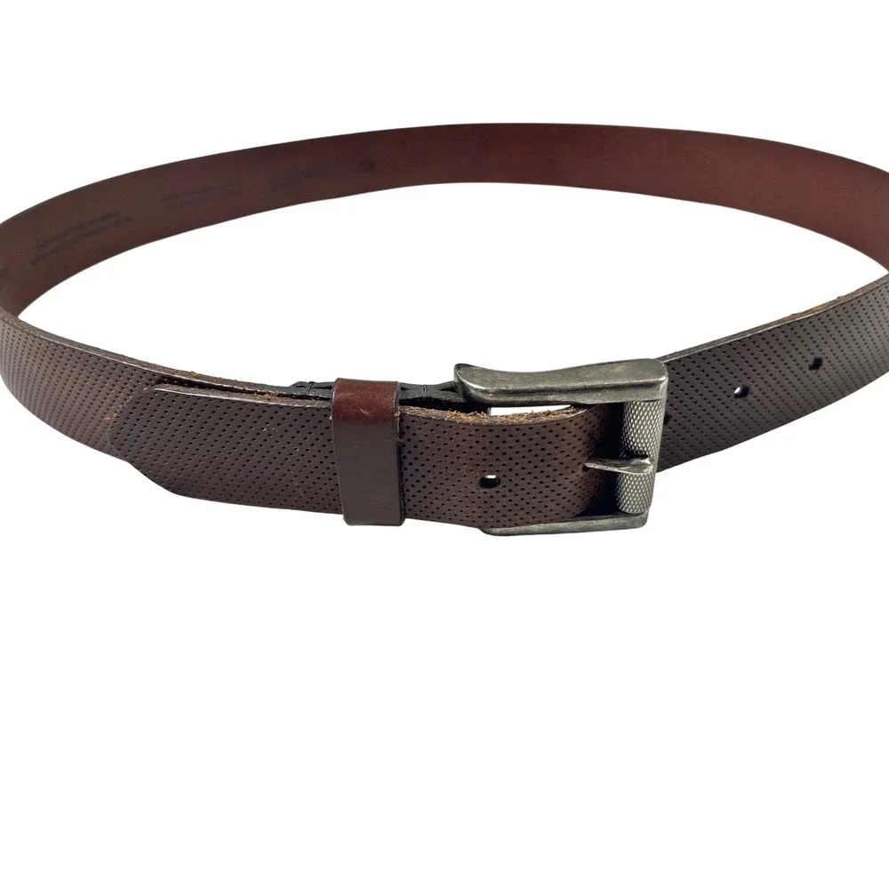 1901 Nordstrom Mens Dark Brown Perforated Leather Belt Size 36 Made in USA